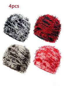 4 件套迷彩针织帽，毛绒绒球帽，保暖户外亚克力帽，适合日常搭配和返校