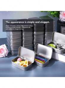 空心金属矩形铰链盒 - 银色迷你便携式容器，带盖小型储物套装，家庭组织，用于存放图钉、珠宝制作、礼品、珠宝、药丸、糖果、火柴、肥皂（银色）、缝纫用品的基本必需品