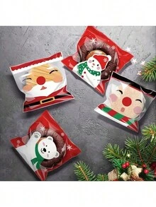 100/200 Stücke selbstklebende Weihnachtsgeschenktüten, Weihnachtsdekoration, Cookie-Beutel mit Selbstverschluss, Lebensmittelverpackungstüten, Bäckereizubehör, Backartikel, Feiertags-Dekorationen