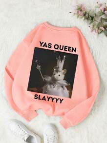 Tween Girls Casual Cartoon Squirrel Pattern Cute Simple Style Round Neck Long Sleeve Sweater Pullover Autumn Winter New - Pink - View 1