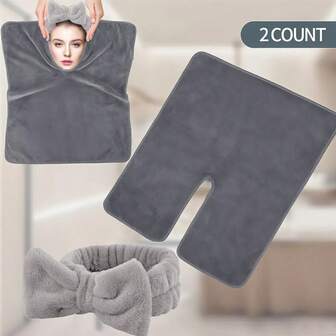 珊瑚绒两件套，包含一条缺口毛巾和一条蝴蝶结头带，可机洗，柔软亲肤，吸水性强，适合日常家庭和运动使用