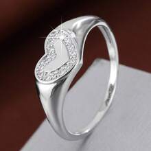 1pc Fashion Heart Shaped Artificial Zirconia Inlaid Ring, Couple Gift Design - Multicolor - View 15