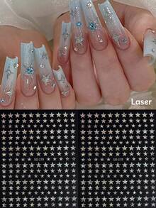 闪亮激光金属银色星星烫金美甲贴纸金色黑白玫瑰金五角星天空指甲贴花自粘 Y2K 指甲饰物美甲装饰 DIY 美甲用品