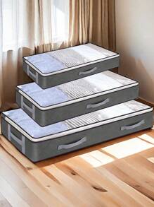 1 件可折叠床下储物袋，带透明窗口，大容量收纳容器，加固手柄，拉链开合，无纺布用于毯子、床上用品 - 有多种尺寸可供选择