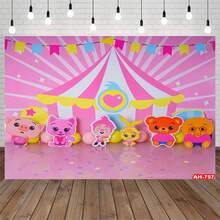 Plim Cartoon Pig Circus Birthday Party Backdrop Decoration Banner (Multiple Styles) Fiesta Тheme Baby Shower Photography Background Prop Decor - Style - 查看 2