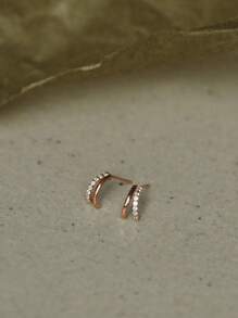 BALMORA 1 Pair Fashionable S925 Sterling Silver C-Shaped Geometric Full Zirconia Earrings, Suitable For Women's Daily Wear, Can Be Given As A Gift