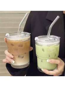 1pc,Coffee Cup, Ins Style Vertical Striped Glass Straw Cup, Highly Attractive Milk Cup, Household Beverage Water Cup, Beer Cup, Whiskey Glass,Striped Glass Cup ,Drinkware/Drinkware/ Glass/ Decorative Ornament Cup/Cups/Wedding/Room Decor/Kitchen Accessories/Bedroom Decor/Bathroom Accessories/Kitchen/Home Decor/Garden/Holiday Essentials/Home/Room Decor Bedroom/Teacher Gifts/Travel Essentials/Camping/Car Accessories