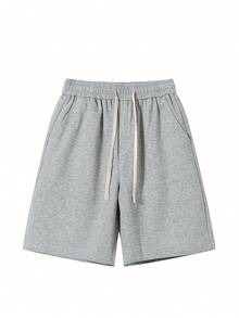 Unisex Casual Shorts, 300g Heavyweight Knitted Shorts, Skin-Friendly, Soft And Breathable Fabric, Drawstring Shorts, Elastic Waist Shorts, Suitable For Running And Sports, Suitable For Wearing At Home And Out, Knitted Shorts - Grey - View 5