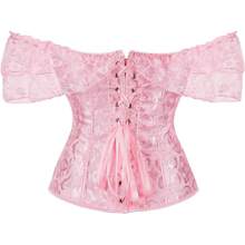 Women Corset Top With Lace Sleeve Lace Up Bustier Lingerie Waist Trainer Costume Tops - 棕色 - 查看 11