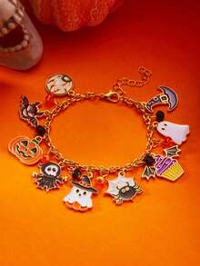 1 件万圣节南瓜、幽灵、蝙蝠、眼球、蜘蛛多元素吊坠手链，适合日常、派对、会议、特殊礼物 - 彩色 - 查看 1