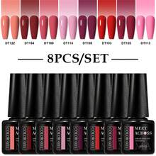 MEET ACROSS 8入組夏日美甲粉藍色凝膠指甲油套裝，7毫升半永久性指甲油指甲膠，可浸泡UV LED指甲藝術凝膠亮光，8種顏色的凝膠指甲套裝修甲套裝指甲用品指甲藝術DIY家庭美容沙龍女士禮物