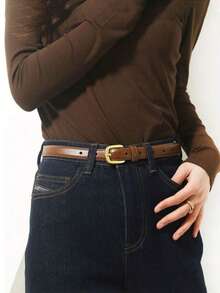 2 件针扣装饰牛仔裤和裙子简约时尚细腰带，女士休闲复古 PU 皮带，适合所有季节夏季、秋季、万圣节 - 彩色 - 查看 4