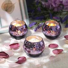 6/12 件金色许愿蜡烛台，适用于餐桌中心装饰，圆形水银玻璃烛台，散装，适用于婚礼、生日、周年纪念、派对和万圣节圣诞节节日装饰 - 查看 5