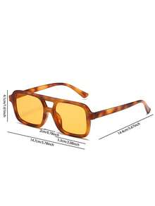 1 件女士时尚眼镜，双桥设计，豹纹镜框，黄色镜片，适合日常装扮、摄影配件、女士时尚配饰、派对服装时尚眼镜飞行员形状墨镜