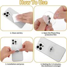 1 pieza Soporte para teléfono móvil con forma de anillo de cristal de imitación, con soporte giratorio de 360° de acero inoxidable, montura de anillo de teléfono de acrílico transparente, compatible con varios teléfonos y fundas