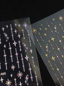 全息金属流星美甲贴纸金色银色黑色白色星星镀铬饰品 Y2K 镜面夜空中最亮的星星指甲滑块装饰美甲用品 - 彩色 - 查看 3