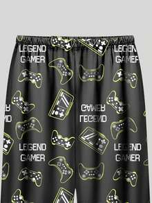 青少年男孩两件套电子游戏图案长袖上衣和长裤睡衣套装，黑色 - 彩色 - 查看 7