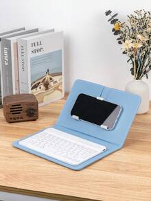 1pc Wireless Keyboard Designed For 4.5-6.8 Inch Smartphones, With Detachable Leather Case And Magnetic Keyboard - Blue - View 3