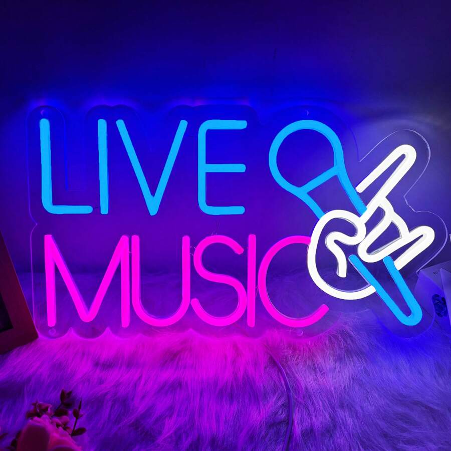 [Live Music]10 Level Dimmable LED Neon Sign,Wall/Desktop Decor,Shop Logo Business Sign,For Indoor/Outdoor Use,For Home,Store Bar,Club,Man Cave,Gathering,Party,Holiday,Birthday,Perfect Gift For Girls,Kids,Friends,Family,5V2A USB Powered. - FY-TM-250226 - 查看 1