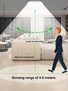 12W/18W Lámpara de techo con sensor de movimiento de luz con sensor de radar, lámpara de techo Led de 127V, iluminación con Sensor de movimiento para habitación, pasillos, pasillo, luces de techo de inducción para garaje, iluminación de techo, sala de garaje, pasillos, luces de techo de pasillo, balcón de escalera - luz blanca - Ver 4