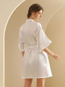 Women's Silk Nightgown Wedding Dressing Robe Lightweight Cardigan Robe Bridal Morning Robe Friend's Robe, Suitable For Home And Hotel Wear. - White - View 3