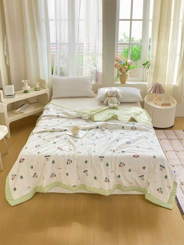 1 Stück gesteppte Kinder-Decke mit Einfassung, weiches, komfortables, atmungsaktives Material, ideal als Geschenk für Jungen und Mädchen, sehr süßes Tier- und Pflanzenmuster, geeignet für alle Jahreszeiten, Kinderbetten, beste Wahl