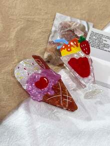 发夹 1 件装 冰淇淋和草莓汁发夹，女士装饰发夹，适合生日和情人节礼物 发饰，学校用品，大学 - 彩色 - 查看 3