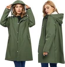 UNIQUEBELLA Rain Jackets For Women Waterproof, Raincoat Long Hooded Rain Coats Outdoor Windbreaker Trench Coat - 升級綠色 - 查看 2