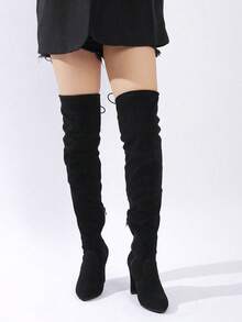Wide Fit Boots For Women Knees,Plus Size,With Heels,Wide Calf,Tacones De Mujer Elegantes,Black Fashion Elegance - 黑色 - 查看 6