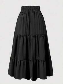 Flowy Tiered Ruffle Hem Skirt For Women Vacation - Black - View 2