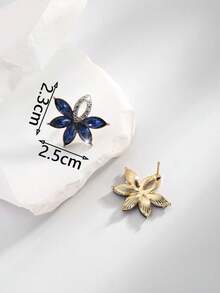 1 Pair Bohemian Niche Design Luxury Rhinestone Embellished Metal Hoop Earrings, Versatile & - Navy Blue - View 4