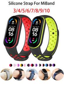 适用于小米手环 3/4/5/6/7 的硅胶表带,防水透气男士表带,兼容小米手环 8/9/10,休闲智能表带,运动腕带,智能表带,学生礼物 - 彩色 - 查看 8