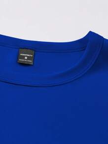 Manfinity Homme Camiseta casual de verano para hombre con cuello redondo, manga corta y estampado de cruz - Azul - Ver 3