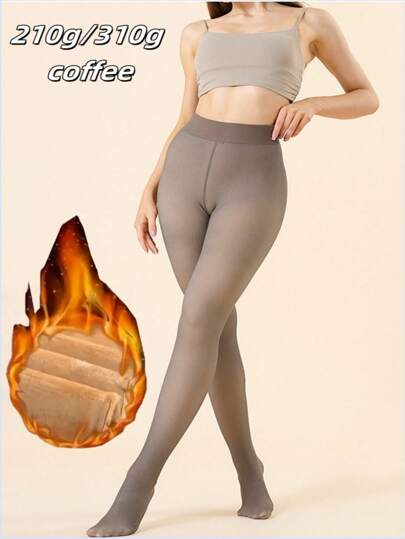 1 pezzo Leggings aderenti neri tinta unita da donna per l'inverno, sexy e semi-trasparenti, taglie forti, elastici, foderati in pile, pantaloni termici, adatti per autunno/inverno (da 0 a 15°C)