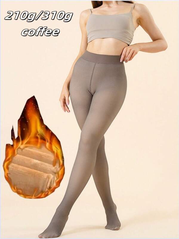1 pieza Leggings de mujer de color negro sólido para invierno, sexy y transparente, talla grande, elástico, forro de felpa, pantalones térmicos, adecuado para otoño/invierno (0-15°C)
