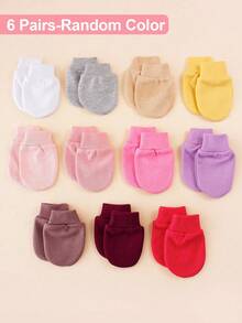 6 双新生儿防抓手套，随机多色可爱动物和彩虹印花卡通全指手套，适合所有季节、孕妇和婴儿用品 - 6雙隨機 - 查看 13