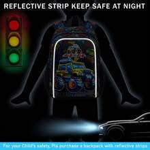 背包，13 英寸男孩书包带午餐盒，儿童学校背包套装，适合小学学龄前儿童 - 越野车