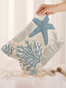 1 件便携式贝壳和海星印花双面拉链化妆包，多功能旅行洗漱用品收纳袋，秋季装饰，秋季装饰，房间装饰 - 彩色 - 查看 5