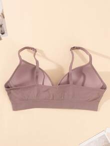 Seamless Knit Wireless Padded Comfort Push Up Sports Bra - Khaki - View 11