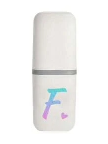 1pc Blue And Pink Gradient Glitter Heart Initials A-Z White Portable Toothbrush Case, Keep Your Toothbrush Clean And Safe On The Go!Travel Toothbrush Holder, Portable Toothbrush Cup Cover