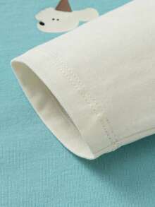 mini bala Baby Boy Contrast Raglan Sleeve Cartoon Print Top - Gray Blue - View 9