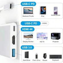 USB Hub 3 In 1 USB C To HDMI-Compatible USB 3.0 Docking Station Type-C To HDMI-Compatible Splitter HUB For  Air Converter - 灰色 - 查看 9