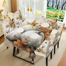 1/4/5/6/7/36件秋季主题、南瓜、枫叶印花椅套/椅套套装，适用于室内家居餐厅、酒店现代日常装饰、派对装饰、婚礼装饰、餐厅装饰、厨房装饰，桌布适用于方桌，弹力椅套可水洗