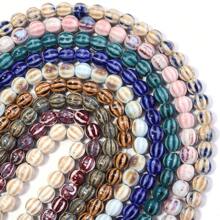 1 pieza Abalorios de calabaza de cerámica con rayas vintage, adecuados para hacer pulseras, collares, encantos de teléfono, joyería hecha a mano DIY, para primavera/verano