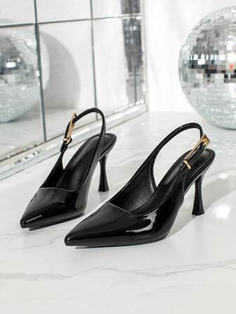 Women's Pointed Toe Buckle Patent Leather Elegant Stilettos, Suitable For Daily Wear