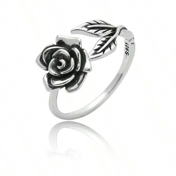 1pc Adjustable Open Ring, Pure Silver, Anti-Allergic, Waterproof, Gift Box Packaging