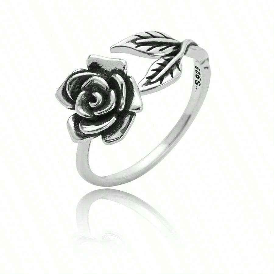 1pc Adjustable Open Ring, Pure Silver, Anti-Allergic, Waterproof, Gift Box Packaging