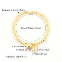 1pc Classic Bubble Letter Heart Beaded Bracelet (Women) - Yellow Gold - View 2