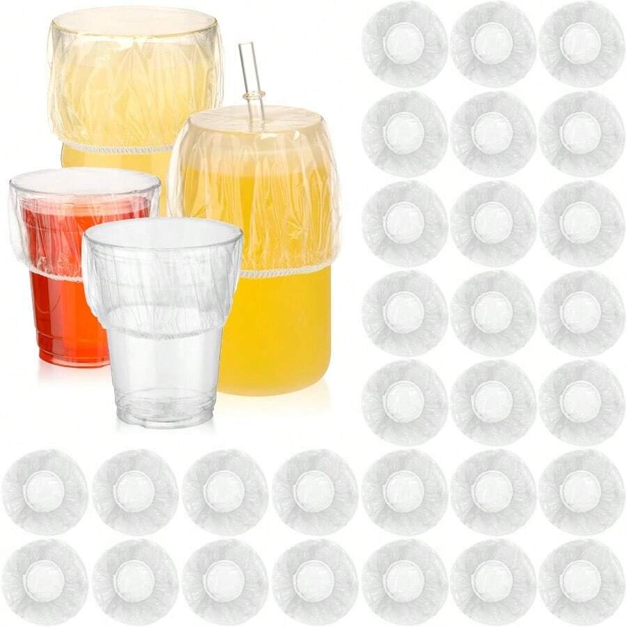 QY 50 Pcs Disposable Cup Covers For Drinks Safety Plastic Drink Covers For Alcohol Protection Wine Beverage Bar Club Banquet Party Supplies Clear  2216 - Trong sáng - Xem 1