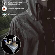 UNIQUEBELLA Rain Jackets For Women Waterproof, Raincoat Long Hooded Rain Coats Outdoor Windbreaker Trench Coat - 海軍藍羊毛 - 查看 4